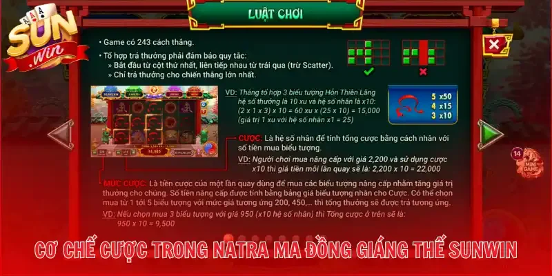 Cơ chế cược trong Natra Ma Đồng Giáng Thế Sunwin