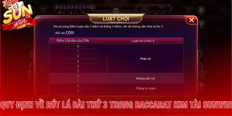Quy định về rút lá bài thứ 3 trong Baccarat Kim Tài Sunwin